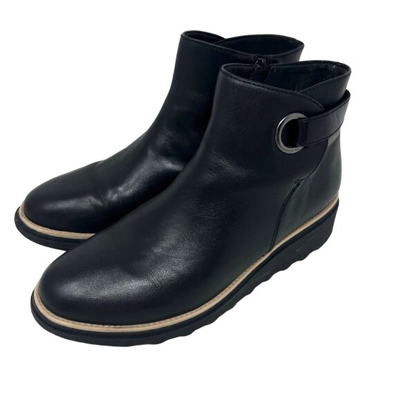 Clarks Womens Black Leather Ankle Boot Sharon Spring 261442964050 Size‎  7.5M - Picture 1 of 9